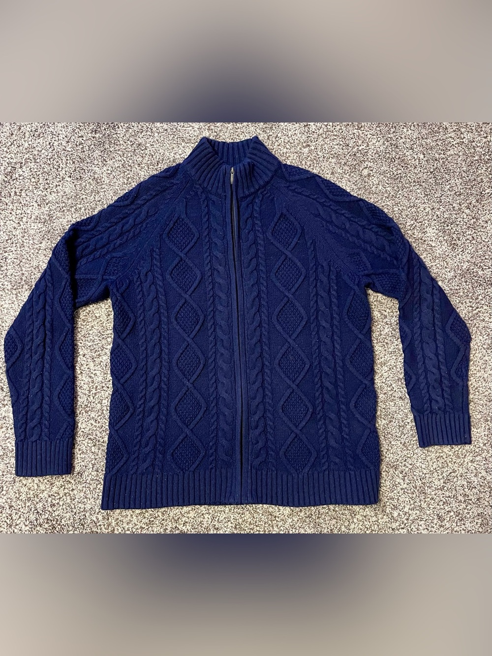 Brooks Brothers Navy Cable-Knit Zip Cardigan